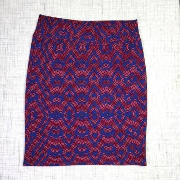 Lularoe Cassie Pencil Skirt Navy Red Abstract Pattern Size 3XL - Picture 1 of 7